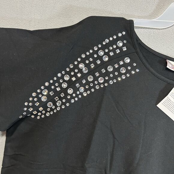 Quacker Factory Rhinestones Embellished top Womens 3X Black Party‎ Evening Shirt - Picture 3 of 5